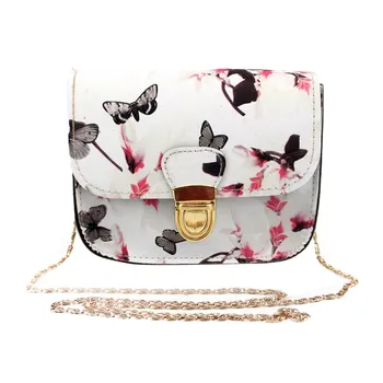 Bolsa Feminina Sieviešu Karstā Butterfly Ziedu Drukas Ķēdes Pu Leather Messenger Bag Meitene Eleganta Plecu Soma, Modes Maku 2018