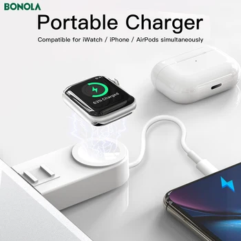 Bonola 2 In1 Pārnēsājamu USB Magnētisko Bezvadu Lādētājs Apple Watch5/4/3/2 Uzcelta Kabelis iPhone11/Xr/Xs/8/7/AirPods Pro/2/1