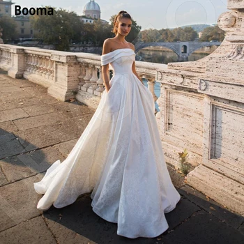 Booma Beach Mežģīņu Kāzu Kleitas Pie Pleca Līgava Kāzu Tērpu Mežģīnes-up Elegants Boho Princess Puse Kleita Vintage Plus Lieluma 2021