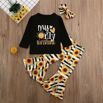 Boutique Bērnu Apģērbu 3PCS Toddler Bērniem, Baby Meitene Drēbes, kas Top ar garām Piedurknēm T-krekls Bikses +Galvas Tērpiem Tracksuit