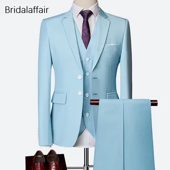 Brīnišķīgs Līgavainis Vīriešu Kāzu Balles Tērps Green Slim Fit Uzvalku Vīriešiem Oficiālas Uzņēmējdarbības Darbu Valkā Uzvalki 3Pcs Komplekts (Jaka+Bikses+Veste)