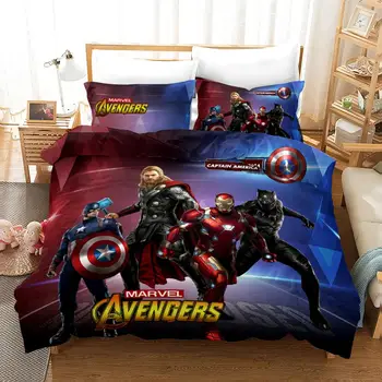 Brīnums avengers gultas komplekts bērnu gultas dekori king size sega sedz vienu pārklājs 3 gab zēni, mājas tekstila dzimšanas dienas dāvanas