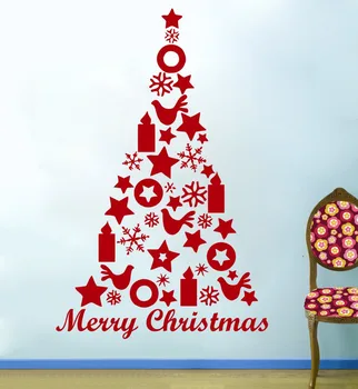 Brīvdienu Sienas Decal Priecīgus Ziemassvētku Eglītes Zvaigžņu Ordeņi Vinila Decal Uzlīmes Mākslas Guļamistabu Mājas Dekors Art Gleznojumi DIY Sienas WY-26