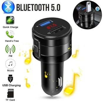 Brīvroku Bluetooth 5.0 FM Transmitter Modulators, Auto Lādētājs Dual USB Adapteri Auto MP3 Atskaņotājs Bezvadu Audio Uztvērēju Melns