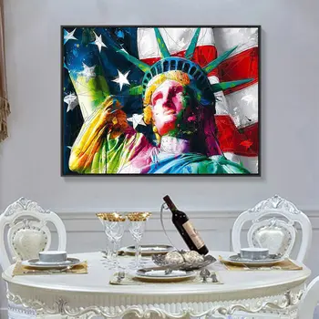 Brīvības statuja Dimanta Glezniecība, Amerikāņu Karogu Kārtu Pilnīgu Urbt Nouveaute DIY Mozaīkas Izšuvumi 5D Cross Stitch Mājas Dekoru