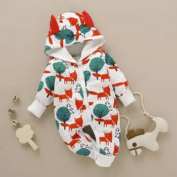Bunvel Rudens Valkāt 0-24M Toddler Bērniem, Baby Meitenes Zēni Kombinezonus Kapuci Fox Modelis ar garām Piedurknēm Jumpsuit Džemperi, Zīdaiņu Apģērbs