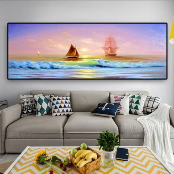 Buru Kuģi Pie Jūras Jahtu Vilnis Eļļas Glezna uz Audekla Plakāti un Izdrukas Cuadros Sienas Art Attēlus Dzīvojamā Istaba