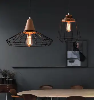 BĒNIŅI Amerikāņu putnu būris Piekariņu gaismas bārs galda kafijas restorāns lampas rūpniecības vēja Vienu Galvu dzelzs dekors gaismas