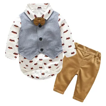Bērni, Drēbes, T-Krekls+Džinsi 3Pcs Apģērbs Puiku Drēbes Džentlmenis Tērpi Rudens Ziemas Zēniem ar garām Piedurknēm Komplekti Zēniem Zīdaiņu Apģērbi