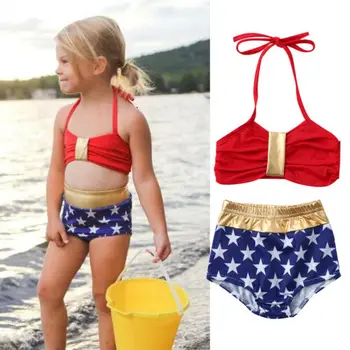 Bērni, Meitenes Bikini Komplekts Zvaigznes Drukāt, Peldkostīmu, Peldbikses Beachwear Baby Toddler Meitene Peldkostīms