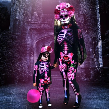 Bērni, Sievietes, Pieaugušie Bērni, Biedējošu Velns Miris Halloween Masku Skelets Jumpsuit Bodysuits Cosplay Kostīmu Puse Apģērbi
