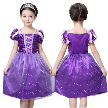 Bērniem, Baby Meitenes Princese Kleita Violeta Elegants Pasaku Pasaku Gari Mati Princese Cosplay Kostīmu Mežģīņu Acu Milzīgais Puse Kleita