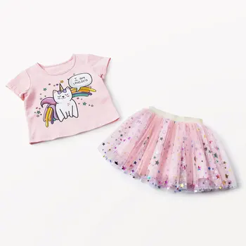 Bērniem Meiteņu Apģērbu Komplekti, Vasaras Stila Zīmola Baby Bērnu Drēbes, Uzvalki Īsā Multfilmu Unicorn T-Krekls+Vizuļi Tutu Svārki 2gab