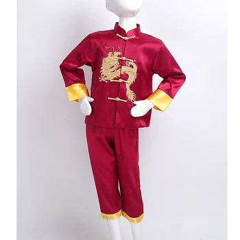 Bērniem, Tradicionālā Ķīniešu Izšuvumi Pūķis Kung Fu Apģērbs Tang Uzvalks Satīna Zēniem tai chi, Cīņas Mākslas Shaolin Wing Chun Kostīms