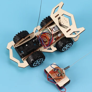 Bērniem Zēni DIY Montāža RC Auto Modeli, kas Koka Zinātnes Eksperimentu Komplekta Jauda Transportlīdzekļa Izglītojošas Rotaļlietas Bērniem