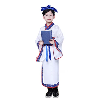 Bērniem Zēni Seno Qing Dynasty Hanfu Bērniem Pasaku Meitenes Gara Kleita Drēbes Royal Imperators Tautas Deju Tērpus Skatuves Sniegumu
