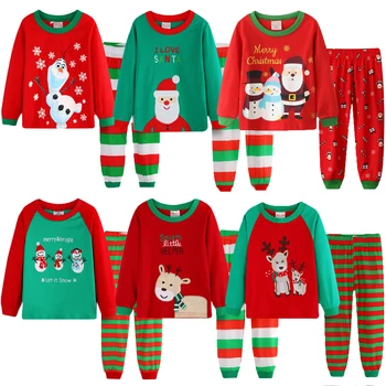 Bērniem zēnu, meiteņu apģērbs, pidžamas komplekts Kokvilnas Bērnu Sleepwear 2 Gabali Multiplikācijas filmu Tops +Bikses Zīdainis, Mazulis, Apģērbu ziemassvētki Pidžamas
