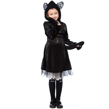 Bērns Meitenes Kitty Cosplay Bērniem Halloween Black Cat Dzīvnieku Kostīmi Gudrs Kaķis Pusaudžu Meitene Karnevāla Puse Uzposties