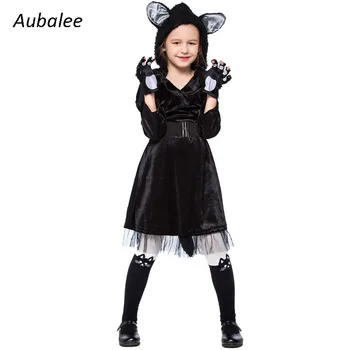 Bērns Meitenes Kitty Cosplay Bērniem Halloween Black Cat Dzīvnieku Kostīmi Gudrs Kaķis Pusaudžu Meitene Karnevāla Puse Uzposties