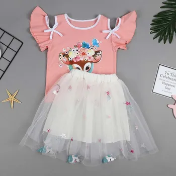 Bērnu Apģērbu 2020. Gada Vasaras Meiteņu Drēbes, Uzstādīt Unicorn T-krekls+Svārki 2gab Apģērbs Bērniem, Apģērbs, Sporta apģērbu Toddler Meitenes Set