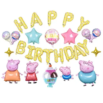 Bērnu Dzimšanas dienas svinības Balonus Uzstādīt Peppa Pig Tēma DIY Peggy George Folija Ballon Happy Birthday Banner Zēni Meitenes Partijas Apdare