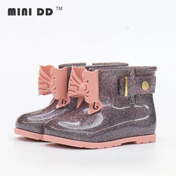 Bērnu Jelly Kurpes Mini DD augstas kvalitātes Meitenes Bērniem Rainboots Modes Dzirksti princese loku kurpes Pludmales apavus DD008