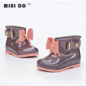 Bērnu Jelly Kurpes Mini DD augstas kvalitātes Meitenes Bērniem Rainboots Modes Dzirksti princese loku kurpes Pludmales apavus DD008