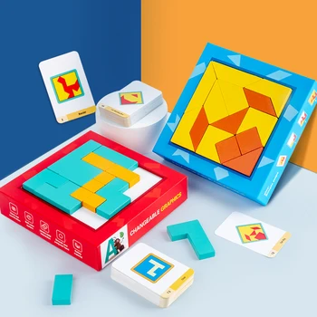 Bērnu Koka Mozaīkas Modelis Puzzle Radošumu Tangram Rotaļlietas Bērniem, Montessori Agrīnās Izglītības Rotaļlietas Bērniem Mācību Dāvanas