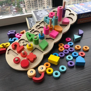 Bērnu Koka Rotaļlietas, Montessori Materiāli, Iemācīties Skaitīt Numuri Matching Digitālo Formu Mača Sākumā Izglītības Mācību Math Rotaļlietas
