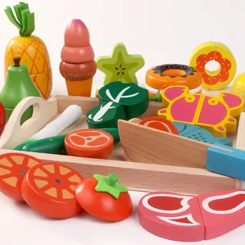 Bērnu Koka Virtuve Rotaļlietas Miniatūras Pārtikas Griešana Augļu, Dārzeņu Izlikties, Spēlēt Meitenēm Rotaļlietas, Bērnu Agrīnās Izglītības Rotaļlietas Bērniem