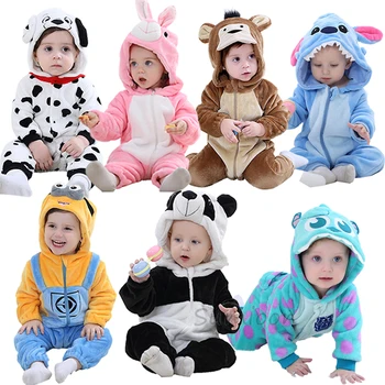 Bērnu Kombinezonus Panda Meiteņu Drēbes Jaunas Piedzimst Mazulis Karikatūra Pidžamu Ziemas Dzīvnieku Flaneļa Tērpiem Toddler Kostīmu Bērnu Zēniem Jumpsuit