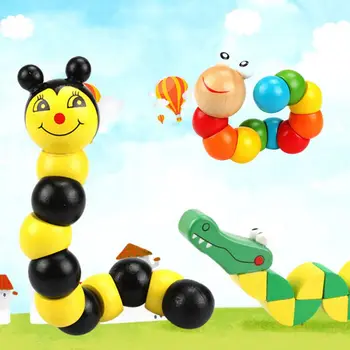 Bērnu Montessori Izglītības Rotaļlieta Koka 3D Puzzle Tārps Krokodils Koka Atjautības Smadzeņu, Apmācība, Intelektuālo Mācību Rotaļlietas