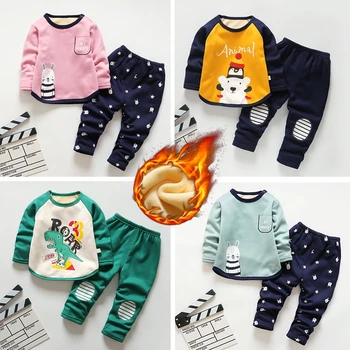 Bērnu Pidžamas Bērniem Rudens Ziemas Plus Samta Pidžamas Komplekts Zīdaiņu Sabiezējums Sleepwear Mājas Pakalpojumu, Top + Karikatūra Izdrukāt Bikses