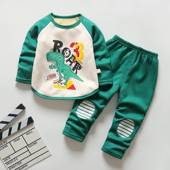 Bērnu Pidžamas Bērniem Rudens Ziemas Plus Samta Pidžamas Komplekts Zīdaiņu Sabiezējums Sleepwear Mājas Pakalpojumu, Top + Karikatūra Izdrukāt Bikses