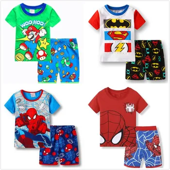 Bērnu Pidžamas Puiku Drēbes Uzstādīt Meitene Īsām piedurknēm Pidžamas Pijamas Komplekts Bērniem Cute Dzīvnieku Print Sleepwear Kokvilnas Naktsveļu