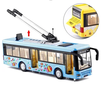 Bērnu Rotaļlietu Sakausējuma Apskates Autobusu Modeli 1/32 Trolejbusu Lējumiem Tramvaja, Autobusa Transportlīdzekļu Auto Rotaļlieta ar Gaismas & Skaņas Kolekcijas
