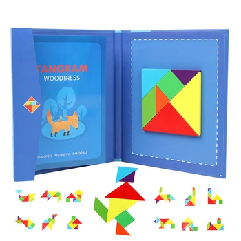 Bērnu Rotaļu Koka 3d Magnētiskā Tangram Jigsaw Puzzle Mācību Spēle par Bērnu Mācīties Izglītības rasējamais Dēlis Rotaļlietas