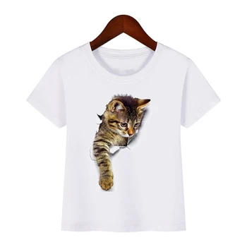 Bērnu Smieklīgi 3d Kaķis Reāli druka T Kreklu baby boy meitene Cute dzīvnieku īsām piedurknēm bērniem vasaras Apģērbu top tees 2019
