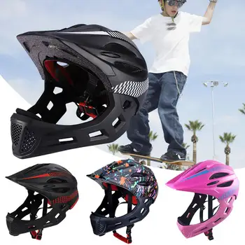 Bērnu Sporta Pilnu Sejas Ķivere ar aizmugurējos lukturus, Bērniem Velosipēda Ķivere Izjādes Slidošana Motocikla Ķivere par 3-10 gadiem
