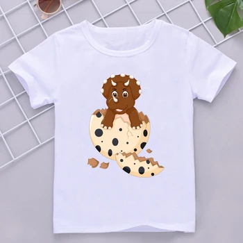 Bērnu T Krekls Cute Baby Dinosaur Karikatūra Izdrukāt Vasaras T-Krekls Ar Īsām Piedurknēm Baltā T Topi Maz Dinozaurs Bērnu Drēbes