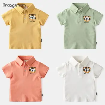 Bērnu T-krekls Zēnu, Atloks, Kokvilnas Karikatūra Modelis tīrtoņa Krāsu Īsām piedurknēm Vasaras Modes Bērnu Apģērbu Kokvilnas T-krekls