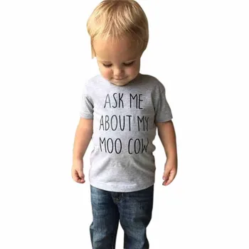 Bērnu Zēniem ar Īsām Piedurknēm T-krekls Toddler Kids Bērnu Apģērbu Burtu Drukāšana, Topi, T-Krekls, Blūze Man jautā, Par Manu Moo Govs Tshirt