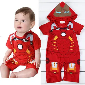 Bērnu, Zēnu, Meiteņu un Zīdaiņu Red Karikatūra Izdrukāt Kapuci Īsām Piedurknēm Romper Playsuit Apģērbs ir Viens Gabals Sunsuit Babygrows 0-18M