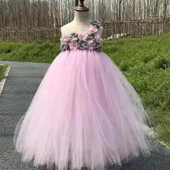 Bērnu puķu meitenes kleita daudzkrāsains, krējums meitene ir kāzu bilde kleita Princese balles kleitu meitene tilla kleita