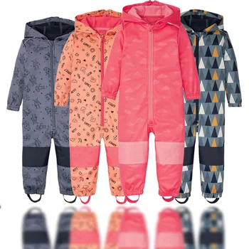 Bērnu soft shell jumpsuit par 2-10 gadus veciem zēniem un meitenēm, plus vilnas jumpsuit pretvēja un ūdensnecaurlaidīgs jaka