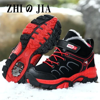 Bērnu sporta apavi, zēniem, kokvilnas kurpes ziemas sniega zābaki bērniem pārgājienu apavi āra gadījuma kurpju toddler zēnu sporta apavi