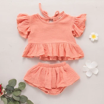 Bērnu un Zīdaiņu Apģērbam Līdz 2019. Vasaras tīrtoņa Krāsu Jaundzimušais Meitene Drēbes, Apģērbs Savirmot Princese Kleita Bikses 2gab Dzimšanas dienas Dāvanas