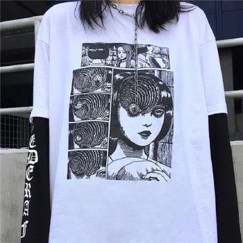 Bēru tumši jaunu ulzzang Harajuku BF hip hop viltus divus gabalus modes Harajuku zaudēt liela izmēra sieviešu rudens karikatūra T-krekls