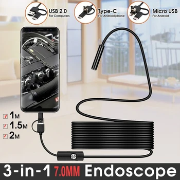 C TIPA Mini USB Endoskopu Kamera 7mm 2m 1m, 1.5 m, Elastīga Grūti Kabeļu Čūska Borescope Inspekcijas Kamera Android Viedtālrunis PC