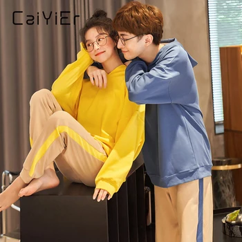 CAIYIER 2020. gadam Gudrs Mīļākais Nakts Tērps Vīriešiem un Sievietēm Karikatūra Pidžamas Komplekts Bieza garām Piedurknēm Pāris Sleepwear Ziemas Pijamas Mujer M-3XL